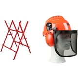 Oregon Sägebock, Klappbar und Verstellbar, 27 cm Stamm-Kapazität (584145) & Yukon Kettensägen-Sicherheitshelm mit Gehörschutz und Netzvisier (562412), Orange, Einheitsgröße