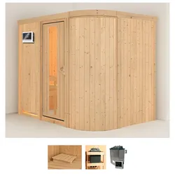 Sauna KARIBU "Thyra 4", beige (naturbelassen), Saunaofen, externe Steuerung, 9 kW, Saunen, 9-kW-Ofen mit externer Steuerung