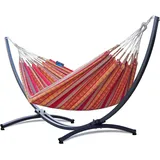 Potenza Outdoor Hängematte mit Gestell für 2 Personen I Pereira - 100% Baumwolle Doppelhängematte 230x160 cm, 200kg I Hängemattengestell 220kg, wetterfest (Mandarin, Basic Gestell Graphit)