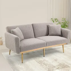 Merax Teddystoff, modernes gepolstertes 2-Sitzer-Sofa, weiches Akzentsofa. Loveseat-Sofa mit Metallfüßen, Grau