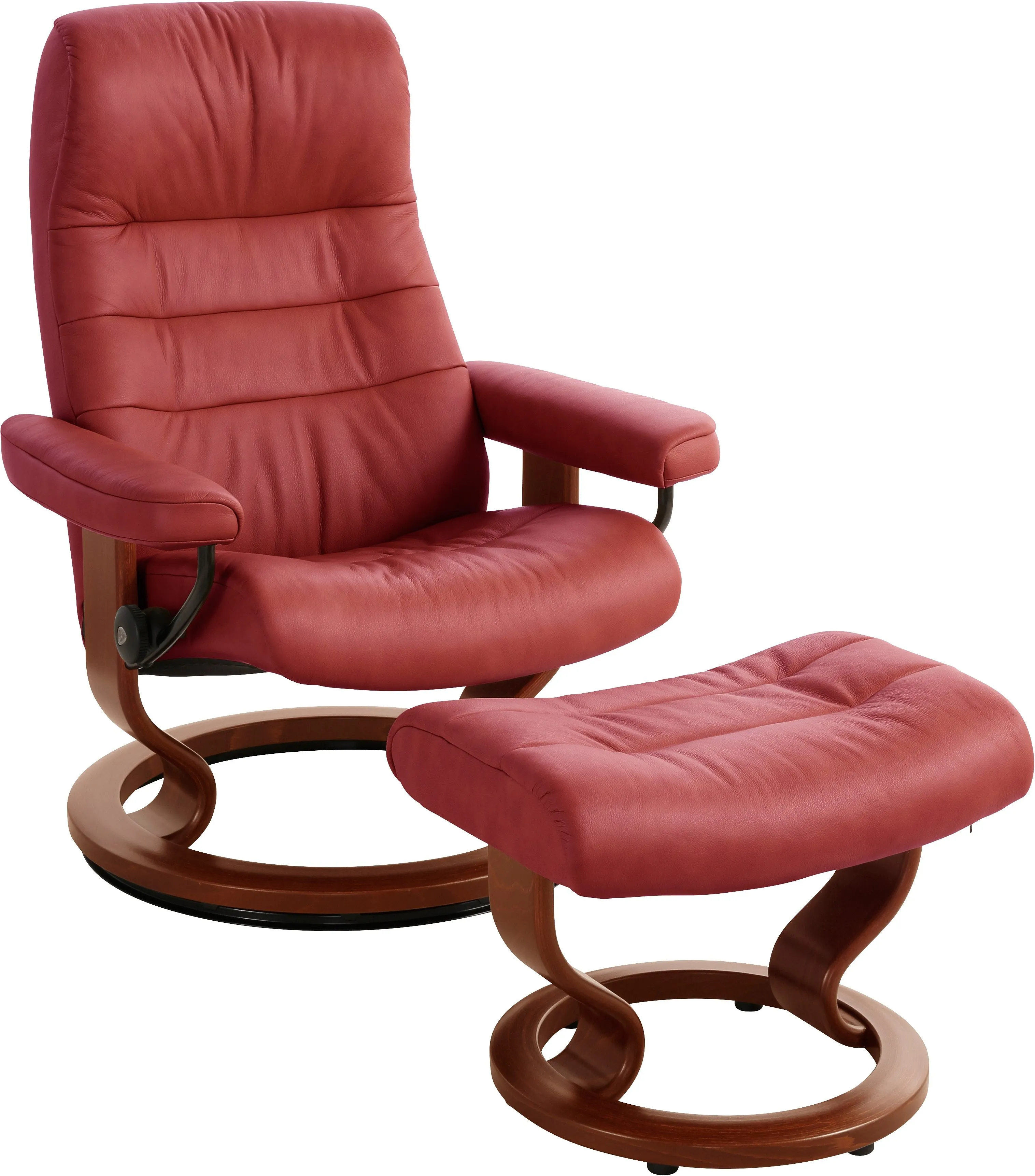 Relaxsessel STRESSLESS "Opal", rot (cherry), B:76cm H:99cm T:74cm, Leder BATICK: Batick ist ein leicht korrigiertes, durchgefärbtes und genarbtes Möbelleder, bei dem die meisten Unebenheiten und Spuren in der Regel entfernt wurden. Batick wird mitunter doppeltönig gefärbt, um der Oberfläche mehr Lebendigkeit zu verleihen. Dank einer schützenden Oberflächenbehandlung lassen sich die meisten Flecken leicht entfernen. Das macht Batick zur ersten Wahl für Familien mit Kindern und all diejenigen, die ihren Stressless Bequemsessel außerordentlich intensiv nutzen., Leder PALOMA: Paloma ist ein durchgefärbtes Semianilin-Möbelleder mit natürlicher Narbung. Es wurde mit einer leichten Oberflächenbehandlung versehen, um es beständiger zu machen. Paloma ist weich im Griff und hat eine warme Ausstrahlung. Es ist atmungsaktiv und feuchtigkeitsabsorbierend. Paloma wird besonders von all jenen geschätzt, die das echte Ledergefühl suchen., Sessel, mit Hocker, mit Classic Base, Größe M, mit Schlaffunktion