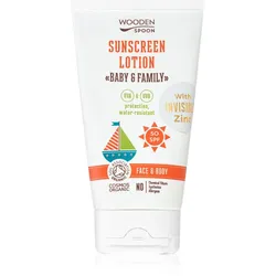 WoodenSpoon Baby & Family schützende Bräunungsmilch mit SPF 50 für die ganze Familie 150 ml