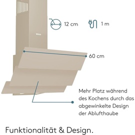 Wiggo B643 Dunstabzugshaube 60cm kopffrei I Abluft Umluft Dunstabzug 615m3/h - Touch-Display 4 Stufen I Energieeffizienzklasse B Schräghaube inkl...