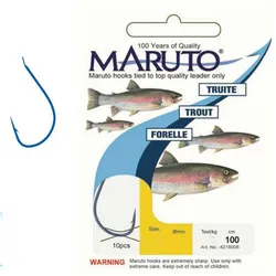 Maruto Forellenhaken gebunden blau, Angelhaken mit Vorfachlänge 150 cm