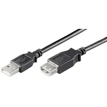 ewent Kabel USB 2.0 Typ A/Stecker auf A/weiblich, doppelt geschirmt AWG 28 in Kupfer, Rata-Übertragungsrate bis 480 Mbit, Schwarz 1.00 m schwarz