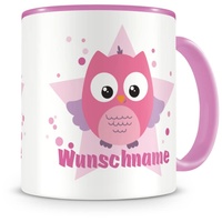 Samunshi® Kindertasse mit Namen Tasse rosa Eule Personalisierte Tasse mit Namen Kinder Kinderbecher mit Namen Kindergarten rosa 300ml
