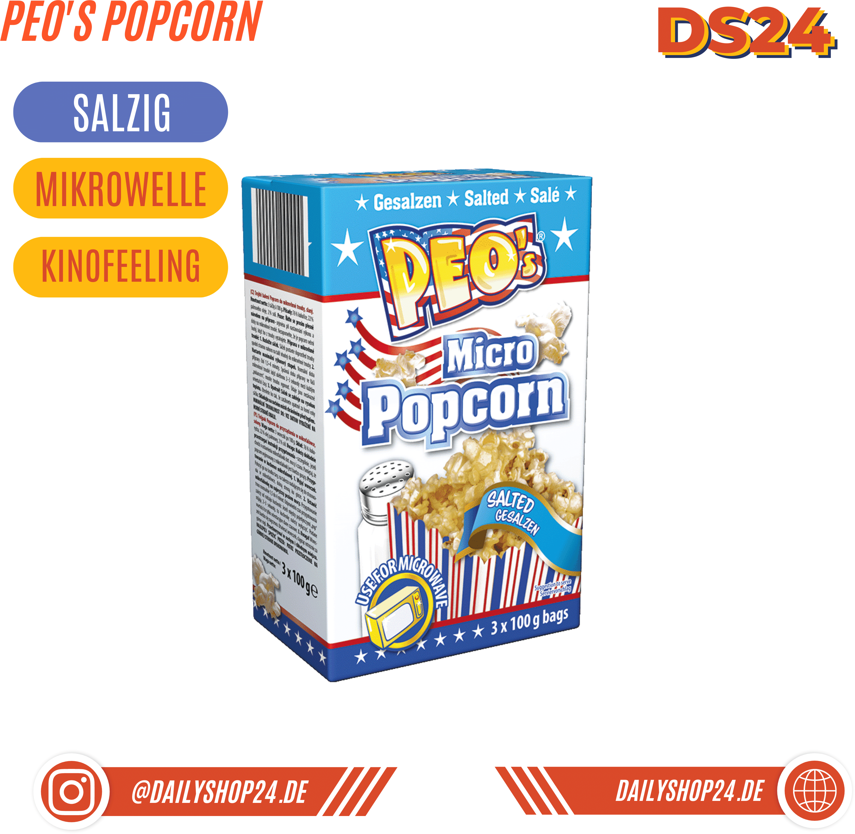 PEO'S Mikrowellenpopcorn - 1 Stück / gesalzen