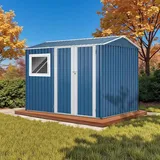 HOMAVO Gerätehaus Metall mit Pultdach, Gartenhaus Metall mit Fundament,248.5 × 171.2× 193 cm, ideal für Garten, Terrasse oder Rasen - Blau