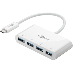 Goobay USB-Verteiler USB-C Multiport Adapter 4-fach USB 3.0 Buchsen (Schneller Datentransfer und Laden, 5 Gbit/s Übertragungsrate), 1x USB-C Stecker / 4x USB 3.0 Buchsen weiß