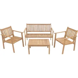 MCW Garten-Garnitur MCW-O19, Lounge-Set Sitzgruppe Bank Sessel Tisch, Holz Akazie MVG Stoff/Textil (180g/m2) ~ Kissen beige