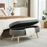 Bettbank Mit Stauraum, Ovale Gepolsterte Sitzbank Aus Chenille, 110 Cm, Moderne Truhenbank Für Schlafzimmer, Flur Oder Wohnzimmer – Grau