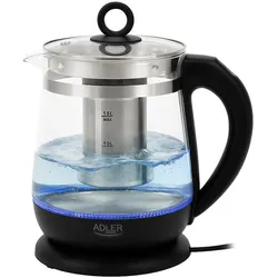 Adler AD 1299 Black Glas-Wasserkocher mit Temperaturregelung, Teesieb, LED-Beleuchtung, 1,5 L
