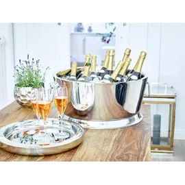 Edzard Champagnerkühler Michigan (Ø 53 cm, H 24 cm, XXL), Edelstahl doppelwandig, mit Griffen, für 12 Flaschen – Silber
