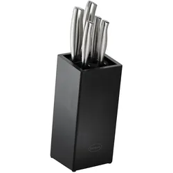 Messerblock RÖSLE "Basic Line", schwarz, B:11cm H:26,3cm L:26,4cm, Messerblöcke, Messerblock, aus Bambusholz mit 5 Messern, ergonomische Griffe, Klingenspezialstahl