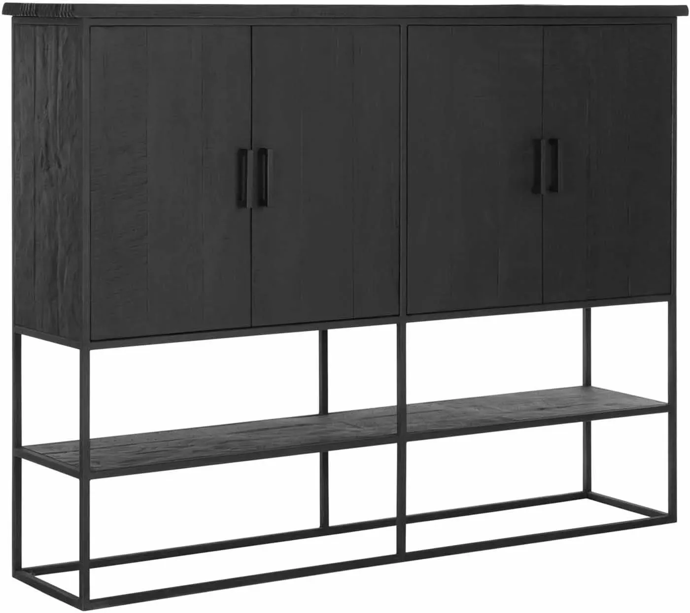 Schrank Beam aus Teak und Metall, Industrial Stil, schwarz, 4 Türen, fertig montiert
