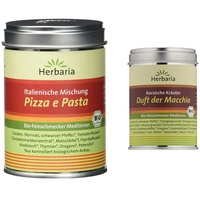 Herbaria "Pizza e Pasta" italienische Mischung, 1er Pack (1 x 100 g Dose) - Bio & "Duft der Macchia" Korsische Kräuter, 80g