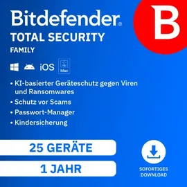 BitDefender Total Security 2026 Family 25 Geräte 1 Jahr ESD