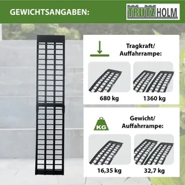 Trutzholm 1 x Auffahrrampe 230 cm Traglast 680 kg Alu klappbar schwarz Riffelstab Verladerampe