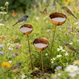 Huicare Gartendeko Vintage, 3er Vogeltränke Winterfest, Futterstation Vögel, Gartenstecker für Draußen Insektentränke, Bienentränke für den Garten, Rostdekoration für Blumenbeete