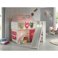 Set Spielbett Rutsche Vorhang Lattenrost Taschen Hochbett Kinderbett 90x200 rosa