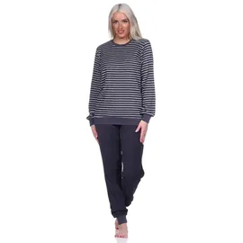 normann Damen Frottee Pyjama Langarm Schlafanzug mit Bündchen in Streifenoptik, Farbe:dunkelgrau, Größe:36/38 - 36-38