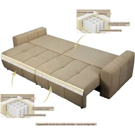 OTTO home Schlafsofa OTTO HOME "YLVAA 3-Sitzer, 239cm/Schlafsofa (132/198)-OTTO. Verlässliche Qualität", beige, B:239cm H:80cm T:52cm, Sofas, Schlafsofa, Tonnentaschen-Federkern, Bettkasten, Feinstruktur weich