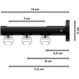Interdeco GARDINENSTANGE INNENLAUF Siteno Zoena 480 cm (geteilt in 3 x 160 cm), 3-läufig, 20 mm Ø Schwarz
