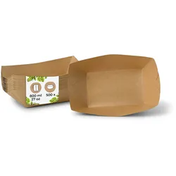 BIOZOYG 500 Stück Einwegschalen 800ml Pappschalen Fingerfood, ungebleichter Kraftkarton, für Pommes, Snacks und Currywurst, biologisch abbaubar