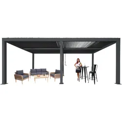 Pergola HWC-L46, Gartenpavillon Lamellen-Pavillon, 10cm-Aluminium-Gestell, Regenrinne sturmfest, 3x6m ~ anthrazit