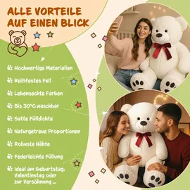 monzana Monzana® Teddybär L - XXXL 50-175cm Weiches Fell Schleife Tatzendruck Geschenk Plüschtier Kuscheltier Stofftier Riesen Teddy Bär