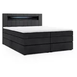 m-punkt Boxspringbett KUBA KING mit Bettkasten 180 x 200 cm Webstoff Schwarz mit Visco Topper Bett Bettkasten Taschenfederkern - Schwarz