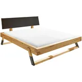 SchlafKONTOR Lobia Massivholzbett, gepolstertes Kopfteil, für Lattenrost geeignet, Schlafzimmer, Betten, 180x200 cm Doppelbett in Fichte Massiv/Kopfteil gepolstert - 2 Jahre Gewährleistung - mind. 14 Tage Rückgaberecht - 180x200