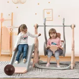 KSFASHZ 4 in 1 Kinderrutsche mit Schaukel Rosa, Indoor Rutsche mit Schaukel, Basketballständer, Treppe, Kinderrutsche Outdoor Rosa, Kinder Rutsche Indoor Spielplatz mit Treppe Für Garten