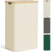 luxuskollektion Wäschekorb Deckel Wäschesack Wäschesortierer Bambus Holz 85L Beige