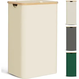 luxuskollektion Wäschekorb Deckel Wäschesack Wäschesortierer Bambus Holz 85L Beige