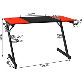 Costway Gamingtisch Z-förmig rot schwarz PC