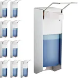 Relaxdays 10 x Eurospender, 1000 ml, Desinfektionsmittel, Seife, Ellenbogen-hebel, Wandbefestigung, Hygienespender, Silber