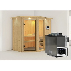 KARIBU Sauna »Paide 1«, inkl. 9 kW Bio-Kombi-Saunaofen mit externer Steuerung, für 3 Personen - beige