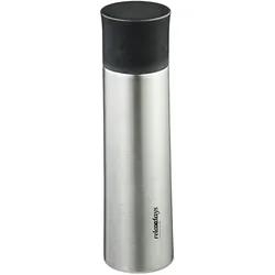 Relaxdays Trinkflasche Edelstahl, 500 ml, auslaufsicher, Kalt- & Heißgetränke, Vakuum Isolierflasche mit Becher, silber