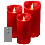 Coen Bakker Deco BV LED-Kerze (3-tlg), 3er Set LED Echtwachs Kerze + Fernbedienung rot