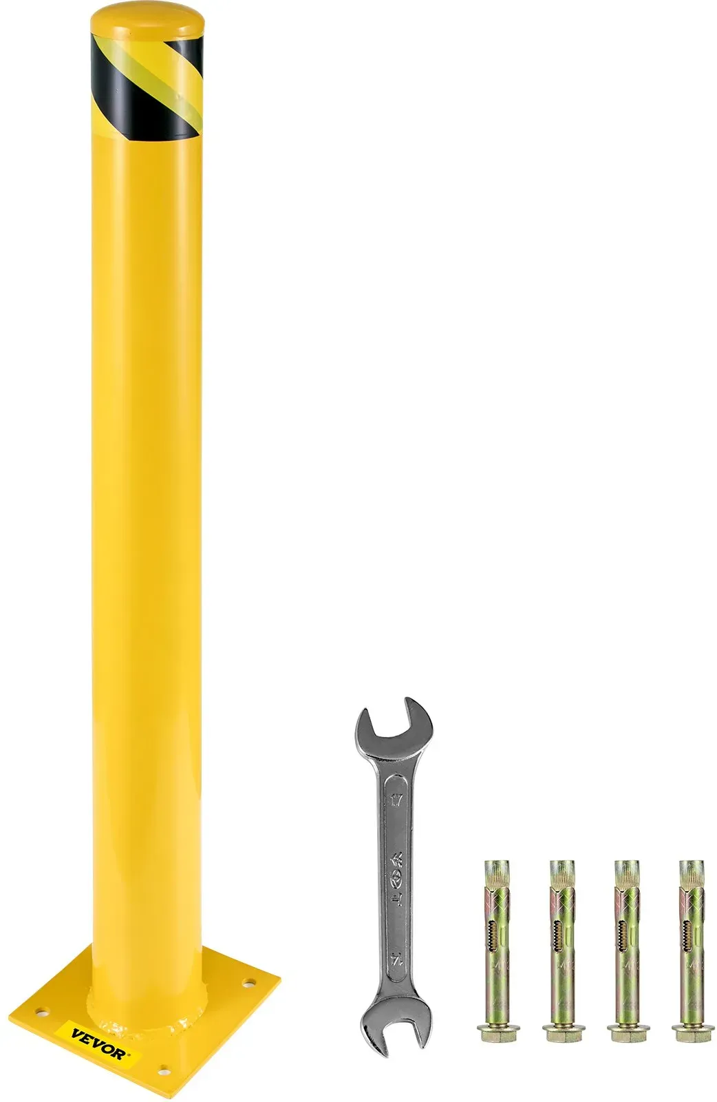 VEVOR Sicherheitspoller, Stahlpollerpfosten, 122 cm H, 14 cm T, gelbe Schilder, Rohrstahlbarriere