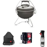 Weber Smokey Joe Premium Holzkohlegrill, Ø 37cm Grillfläche, portabeler BBQ Grill mit praktischem Tragebügel, porzellanemaillierten Deckel & Kessel - Smoke Gray (1126704)