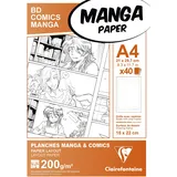 Clairefontaine 94045C Manga Etui BD/Comic (DIN A4, 21 x 29,7 cm, 40 Blatt, 200 g, geeignet für Filzmarker mit Alkohol, mit einfachem Raster) weiß