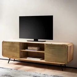 Massivholz TV-Board 160cm Kommode Mango mit goldener Hammerschlag Front Lowboard Fernsehschrank