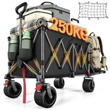 YEAUPE PRO Bollerwagen Faltbar, 260L 250KG Faltbarer Bollerwagen& Wagon for Festival, Geländegängiger Strandwagen mit 17cm Breiten Rädern, Ideal für Garten, Einkauf, Strand, und Outdoor Nutzung