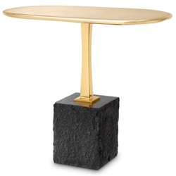 Casa Padrino Luxus Beistelltisch Messing / Schwarz 56 x 36 x H. 50 cm - Ovaler Messing Tisch mit Granitsockel - Luxus Möbel - Wohnzimmer Möbel - Luxus Einrichtung - Wohnzimmer Einrichtung