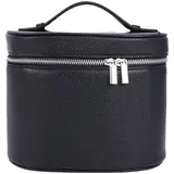 Kosmetiktasche, Make-up-Organizer aus Leder mit Fächern und Griffen Tragbarer Kosmetikkoffer Reise Kulturtasche für Damen (Schwarz)