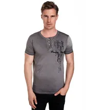 RUSTY NEAL T-Shirt RUSTY NEAL, Herren, Gr. 3XL, grau (anthrazit), 100% Baumwolle, mehrfarbig, normal, Rundhals, Shirts T-Shirt, mit schicker Knopfleiste