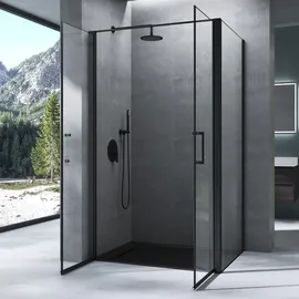 mai & mai Duschkabine mit Drehtür 75 x 120 cm Schwarz Sicherheitsglas Rav66K