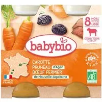 BABYBIO Menu Carotte, Pruneau d'Agen, Bœuf fermier de Nouvelle-Aquitaine Aliment 400 g